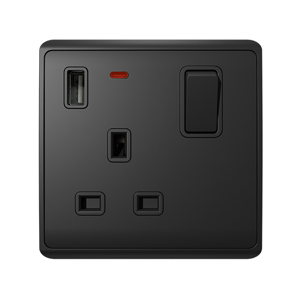 LONDON SINGLE SOCKET 1P BUTTON SWITCH NEON+USB AN