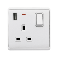 LONDON SINGLE SOCKET 1P BUTTON SWITCH NEON+USB WH