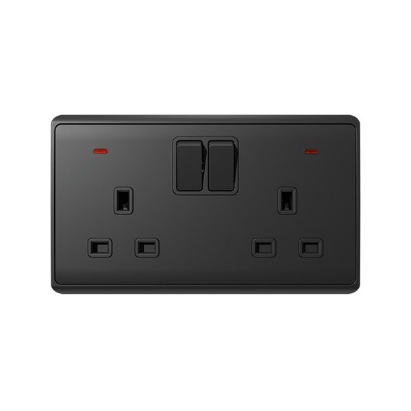 LONDON DOUBLE SOCKET WITH 2P BUTTON SWITCH NEON AN