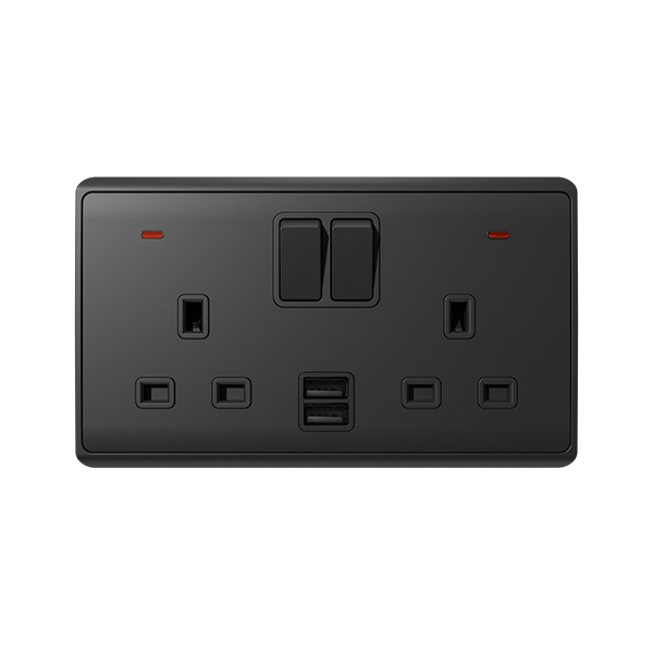 LONDON 2P DOUBLE SOCKET 2P  SWITCH NEON+USB AN