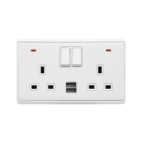 LONDON 2P DOUBLE SOCKET 2P  SWITCH NEON+USB WH