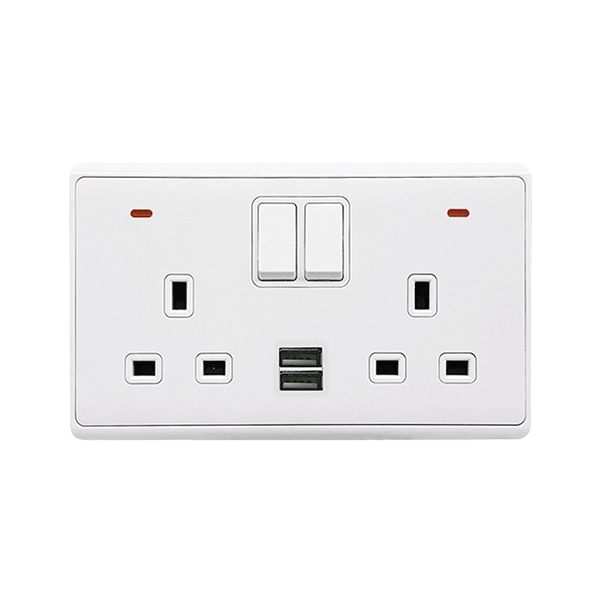 LONDON 2P DOUBLE SOCKET 2P  SWITCH NEON+USB WH