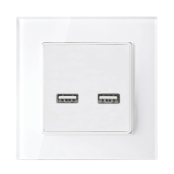 DOUBLE USB SOCKET GLASS FRAME WHITE                                                                                                                                                                                                                            