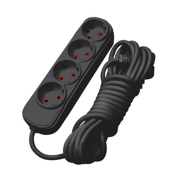 MULTIPLUG FOURFOLD 2M H05VV-F 3G1.5MM2, BLACK                                                                                                                                                                                                                  