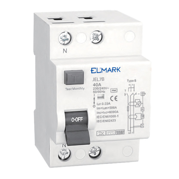 ELECTROMAGNETIC RCCB JEL1B 10kA 2P TYPE B 40A/300mA                                                                                                                                                                                                            