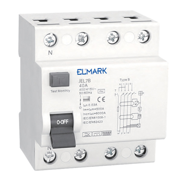 ELECTROMAGNETIC RCCB JEL1B 10kA 4P TYPE B 63A/300mA                                                                                                                                                                                                            