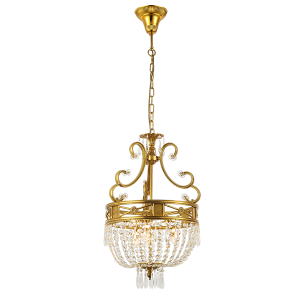 FREDERICK CHANDELIER 3XE14 BRASS/CRYSTALS