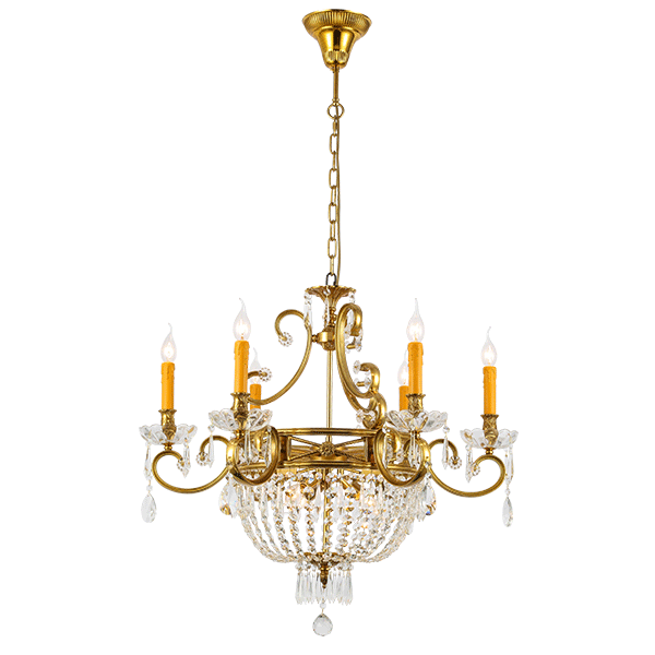 GEORGE CHANDELIER 9XE14 BRASS/CRYSTALS