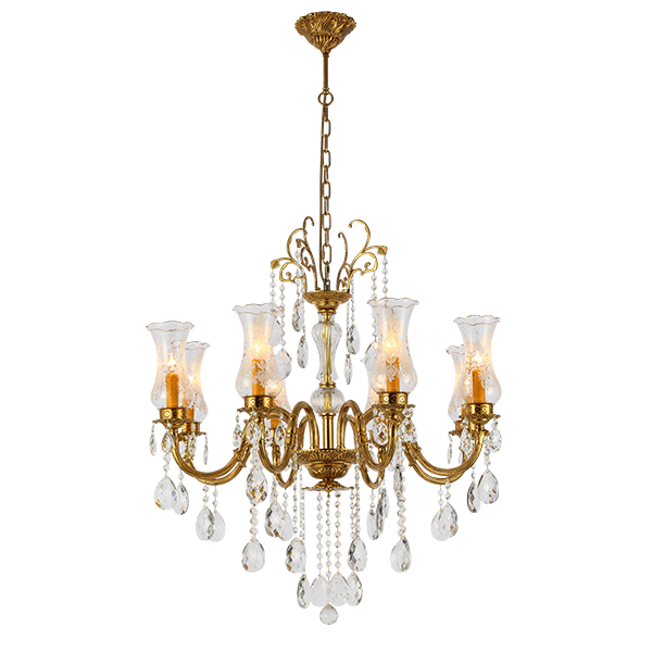 RICHARD CHANDELIER 8XE14 BRASS/CRYSTALS